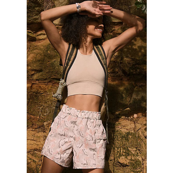 Free People Movement Way Home Short Womens Small‎ Ivory Combo Pink Gray Athletic - Picture 2 of 14
